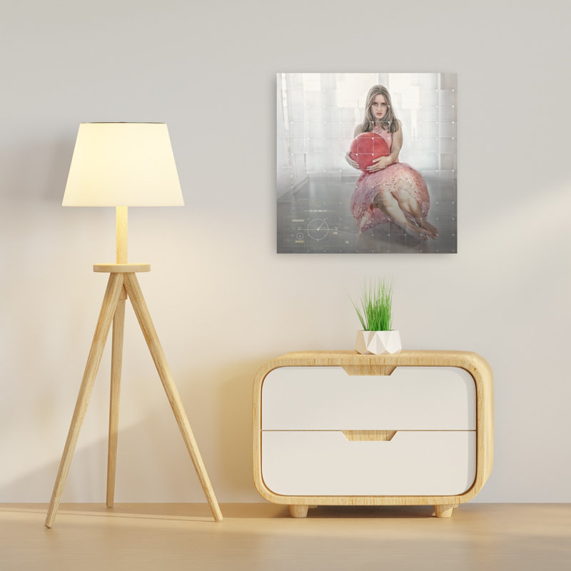 Pensive Girl Red Balloon Modern Wall Art Print 1 Piece Wrapped Canvas Wall Art, 60.96cm H x 60.96cm W