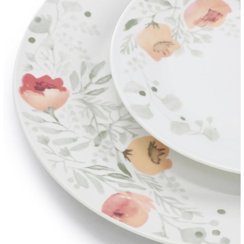 Porcelain Dinnerware Set, Floral White Plates And Bowls Set, Microwave And Dishwasher Safe Dish Set