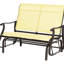Banc oscillant beige, 2 chaises avec structure en acier et filet aéré pour la cour, le jardin, le banc de véranda