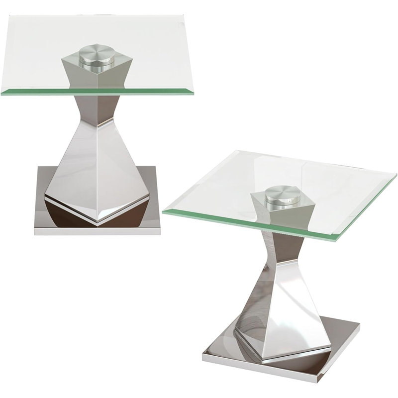 Ensemble de 2 tables de bout en verre transparent, Argent argent