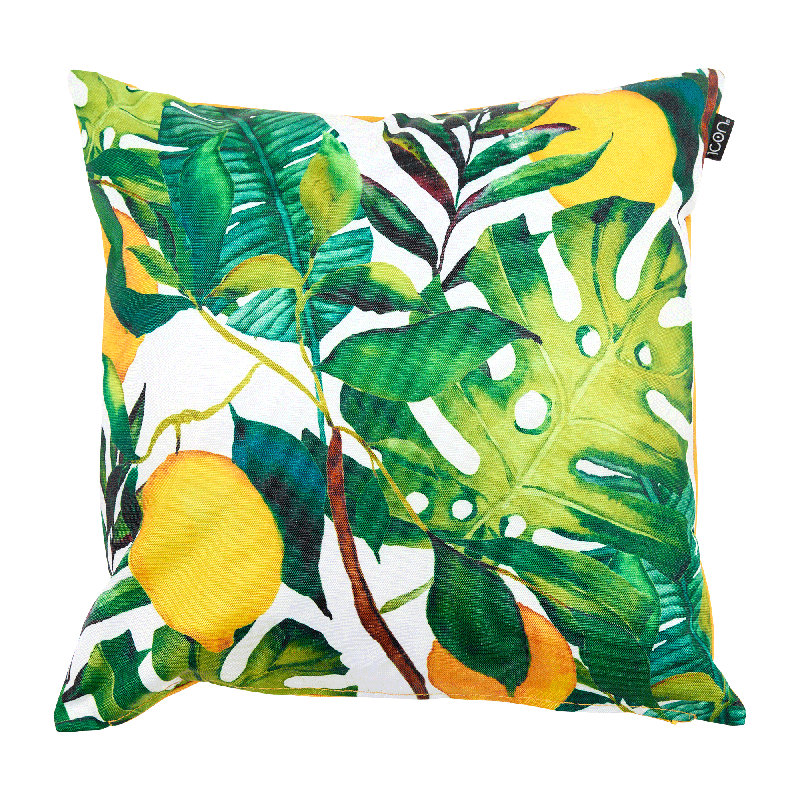 Bean Bag Bazaar Lemon Leaf Print Indoor-Outdoor Cushion, Multicolour
