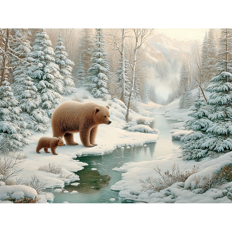 «Mother and Cub in Snow», art mural sur toile tendue, H 30 po x l 40 po