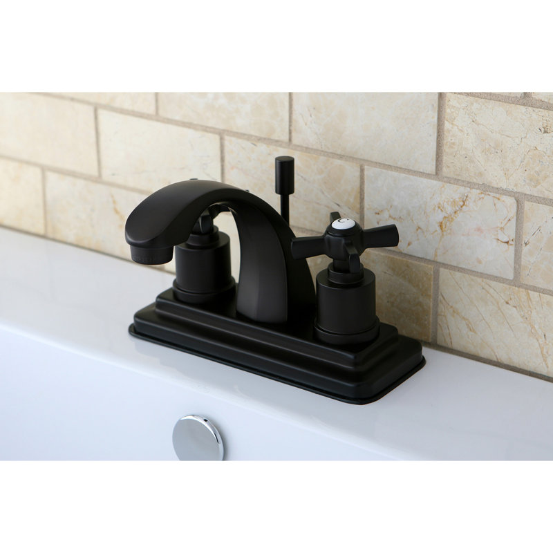 Kingston Brass Millennium Two-Handle 3-Hole Deck Mount 4" Centerset Bathroom Faucet with Brass Pop-Up, Oil Rubbed Bronze