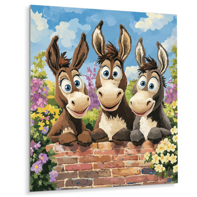 Drôle de famille d'âne caricature debout I - animaux, reproduction d'art murale en métal, âne