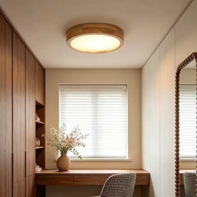 Modern Round Wood LED Flush Mount Ceiling Light 5CCT Color Changing Dimmable Light Fixture