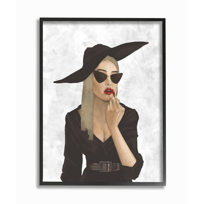 «Fashion Designer Model Makquillage Red White», impression, H 30 po x l 24 po, Giclée encadrée noir minuit