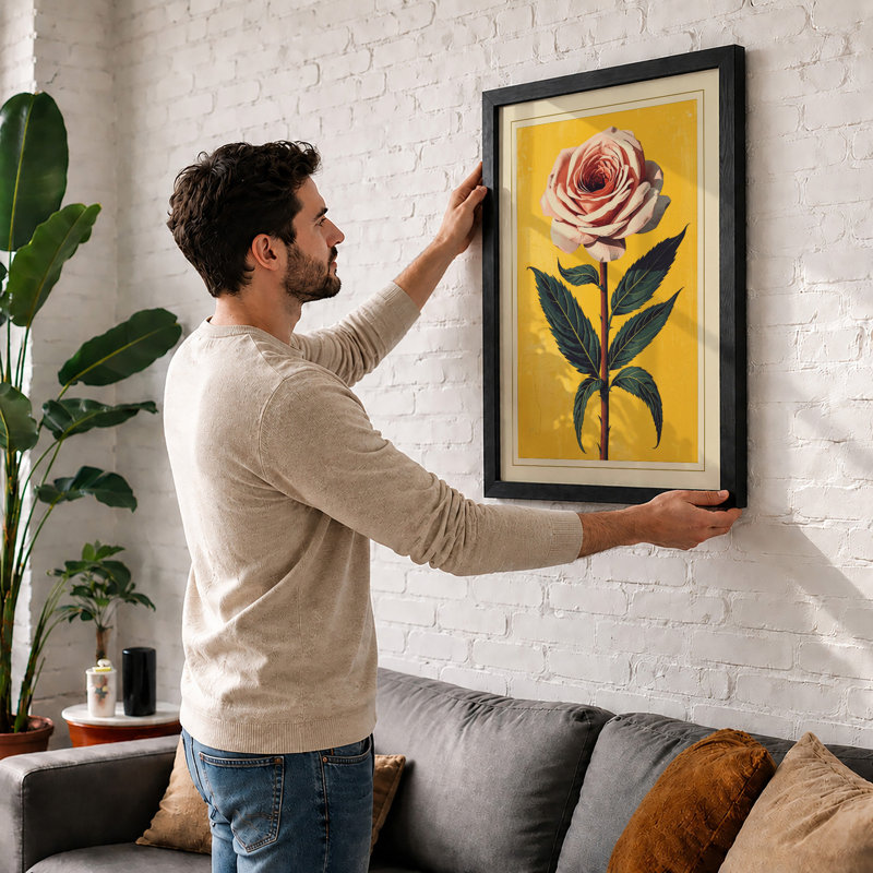 Single Bloom In Gold Botanical - Print, A3 - 42.0 x 29.7 cm, White