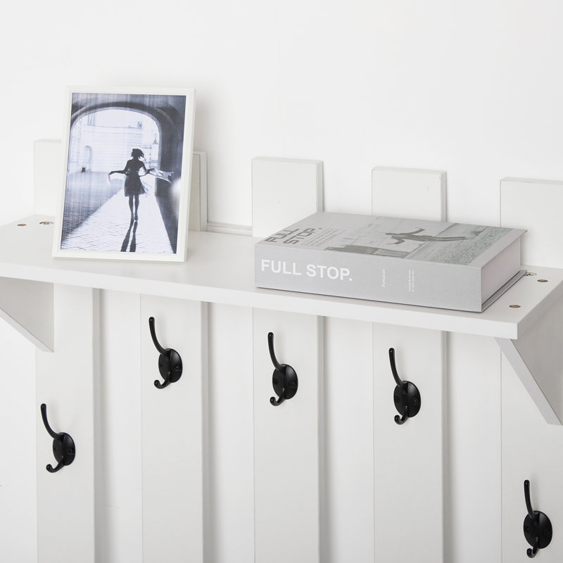 Modern style coat rack with 5 hooks and mirror, White