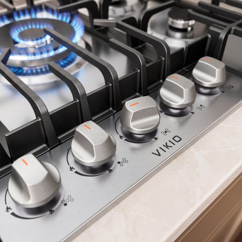Plaque de cuisson à gaz encastrable VIKIO de 36 po à 5 brûleurs avec bouton métallique ergonomique, brûleur à combustion à double buse de 20 000 BTU
