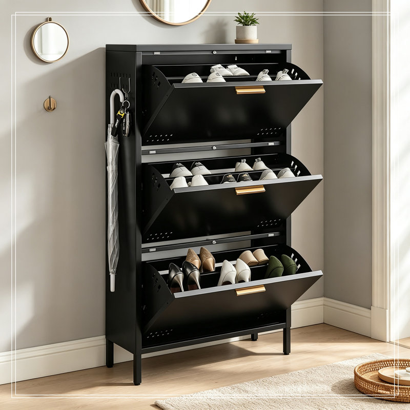 Armoire à chaussures avec 3 tiroirs rabattables, Noir