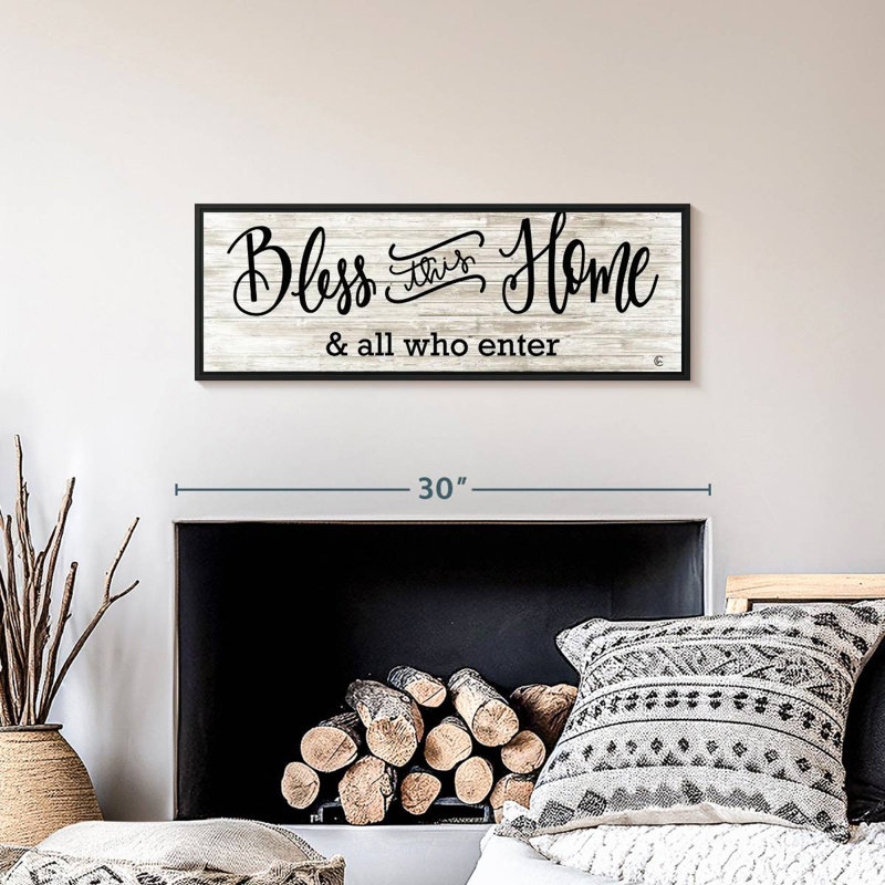Plaque murale «Bless This Home», Cadre flottant noir, 28 po x 10 po