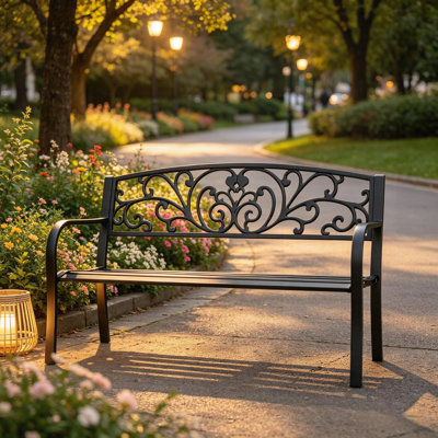 Banc de jardin élégant, banc de parc, banc d'extérieur à deux places avec dossier pour plus de confort et de durabilité