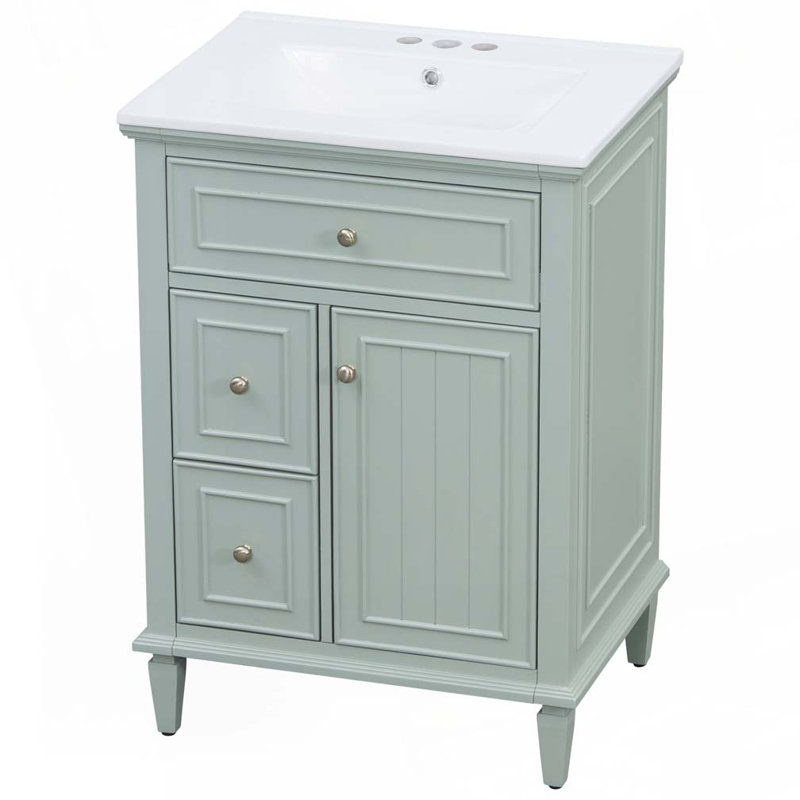 Meuble-lavabo 24 po avec lavabo en céramique, Vert clair