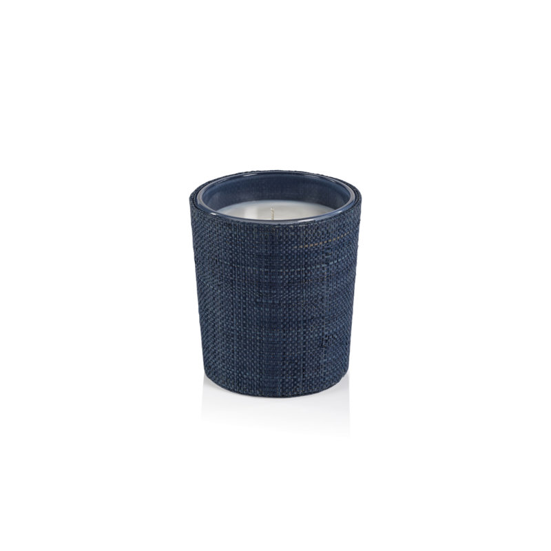 Blue Raffia Basket Scented Jar Candle with Cedar and Rosemary