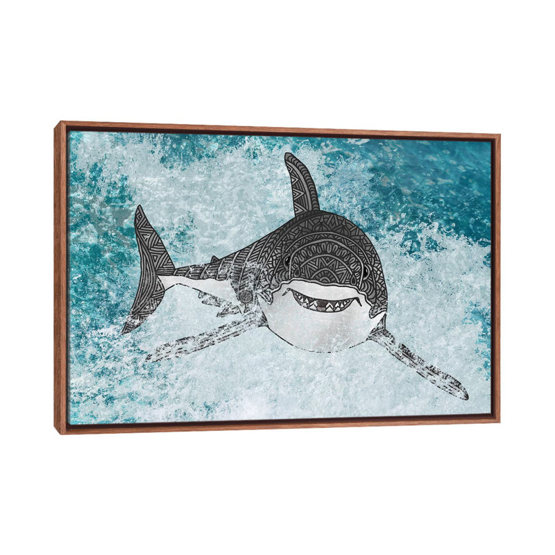 " Shark " by Angelika Parker, No Mat, 40" H x 60" W x 1.5" D, Brown Wood Framed Canvas