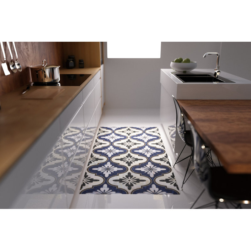 Maroc Vinyl Floor Mat, Blue, 100cm L x 147cm W