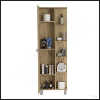 Armoire à linge miroir Urano, quatre tablettes intérieures, cinq tablettes extérieures