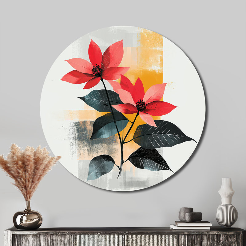 Minimalisme Poinsettias Pure Form - impression de décoration murale traditionnelle en métal rouge, H 36 po x l 36 po