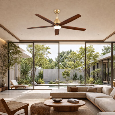 Ceiling Fan With Led Light, Remote Control, Reversible Motor, 3 Cct, 5 Solid Wood Blades