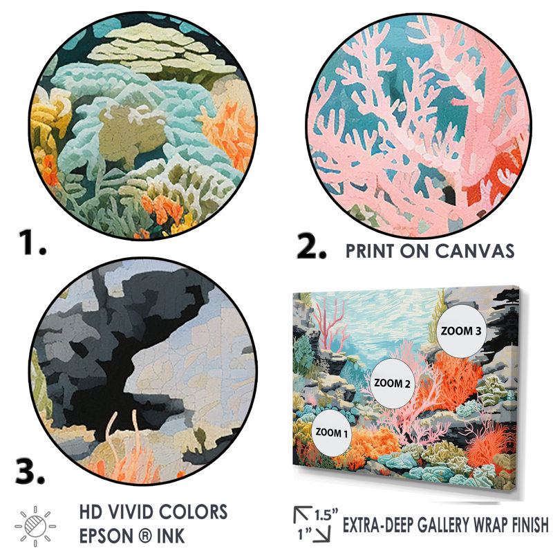 Corail et anémone IV sur toile, Cadre doré à coins fermés, H 24 po x l 32 po x P 1 po