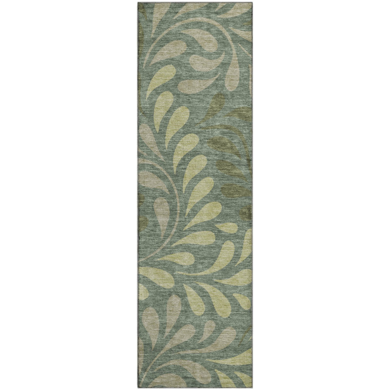 Premium Machine Washable Mayfield AMF2411 Floral Rug, Basil, 2'3" x 7'6" Runner