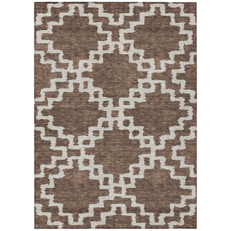 Tapis intérieur / extérieur géométrique lavable 9 pi x 12 pi brun et ivoire