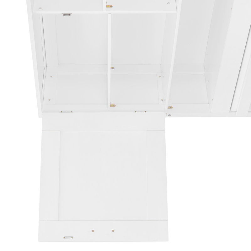 Grand lit escamotable mural blanc avec rayures losangées - Grand rangement et design chic