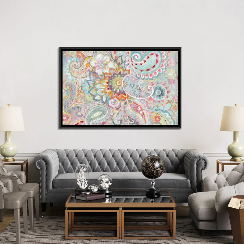 " Boho Japonais " by Danhui Nai, 18" H x 26" W x 1.5" D, Black Framed Canvas, No Mat