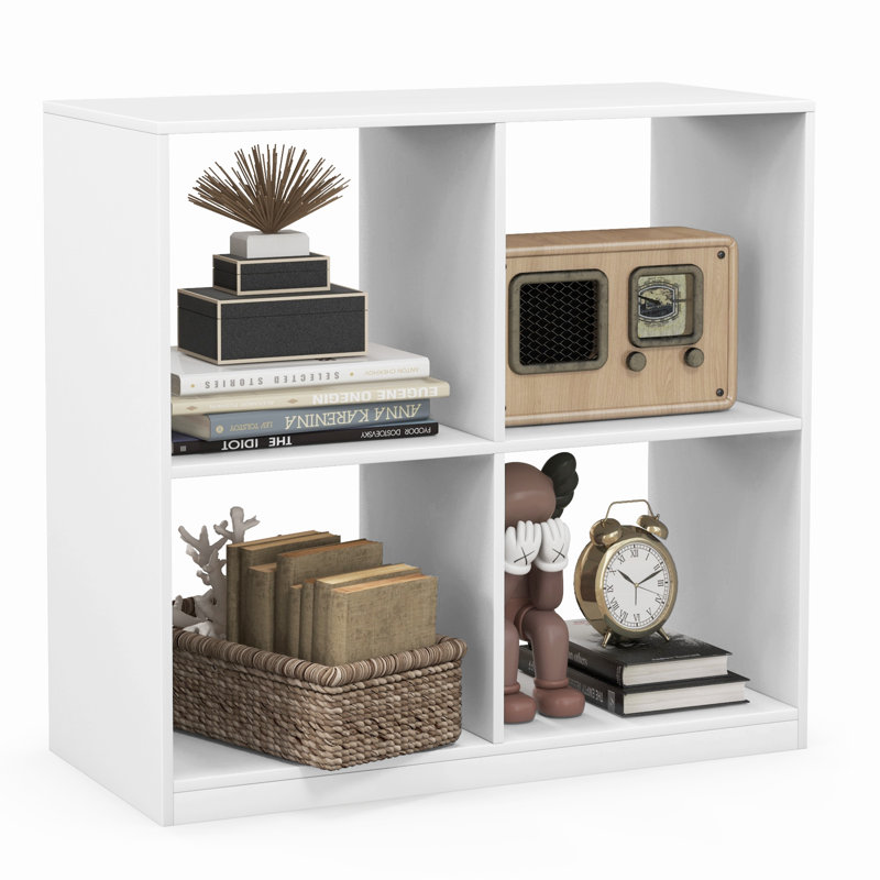 29'' H X 29'' W 4-Cube Bookcase Floor Open Bookshelf with 2 Anti-Tipping Kits Modern Shelving Organizer, White