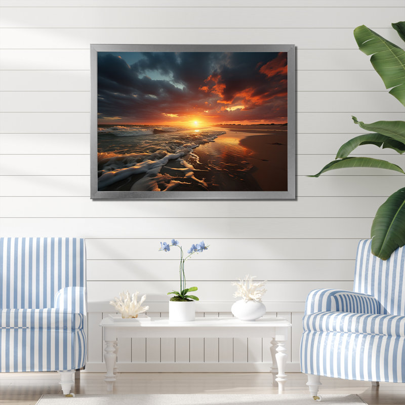 Photo de plage Sables d'or XXV - reproduction sur toile, H 34 po x l 44 po x P 1,5 po, Cadre simple gris
