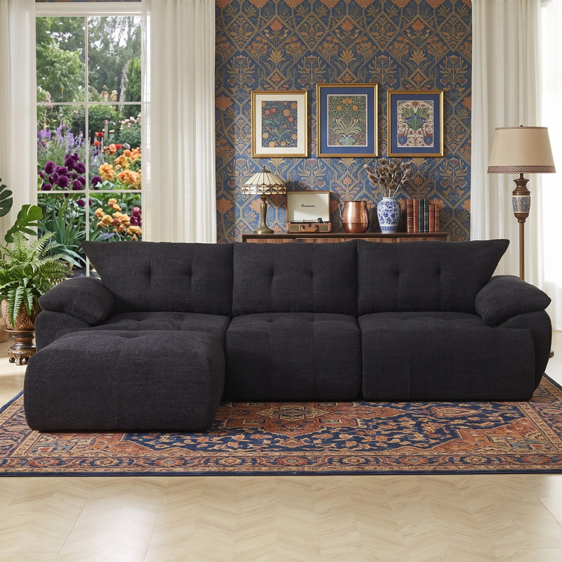 Canapé 115 po surdimensionné de 115 po, entièrement rembourré, en chenille, entièrement assemblé, avec une capacité de 750 lb et des coutures capitonnées pour le salon et le bureau