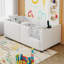 Lit plateforme simple tapissier avec garde-corps et station de charge, blanc-1774493357