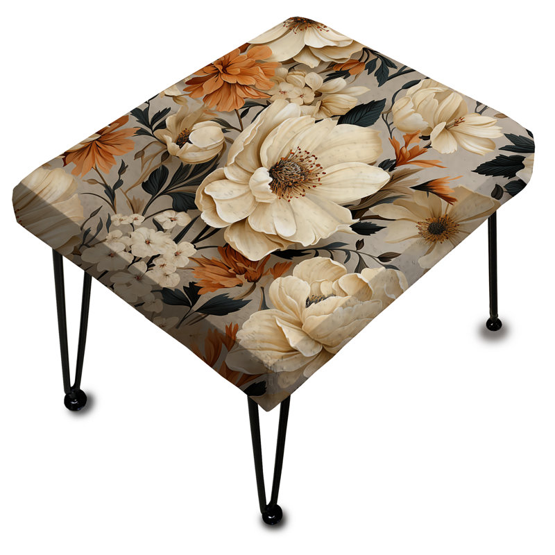 Boho Earthy Blooms Poppies Bloom IV - Floral Rectangle Ottoman