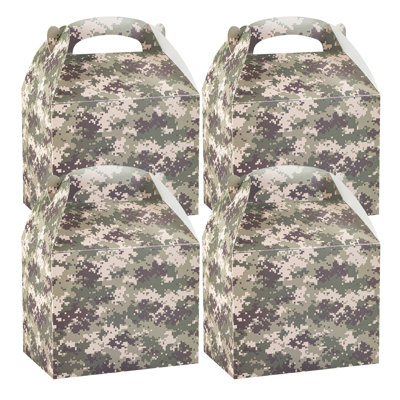 Restaurantware Gable Gift Boxes Pack of 25 Paper Treat Boxes 10 x 7 x 8 Inches, Disposable Camouflage Containers, Sustainable, Freezer-safe, For Weddings or Birthdays