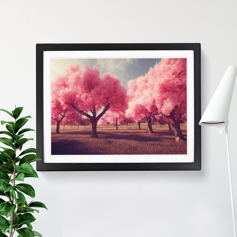 Enticing Cherry Blossom Trees - Single Picture Frame Painting, 34cm H x 46cm W x 2cm D, Black 