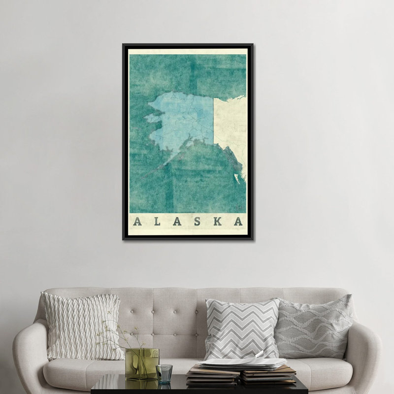 " Alaska Map " by Hubert Roguski, 26" H x 18" W x 1.5" D, Black Framed Canvas, No Mat