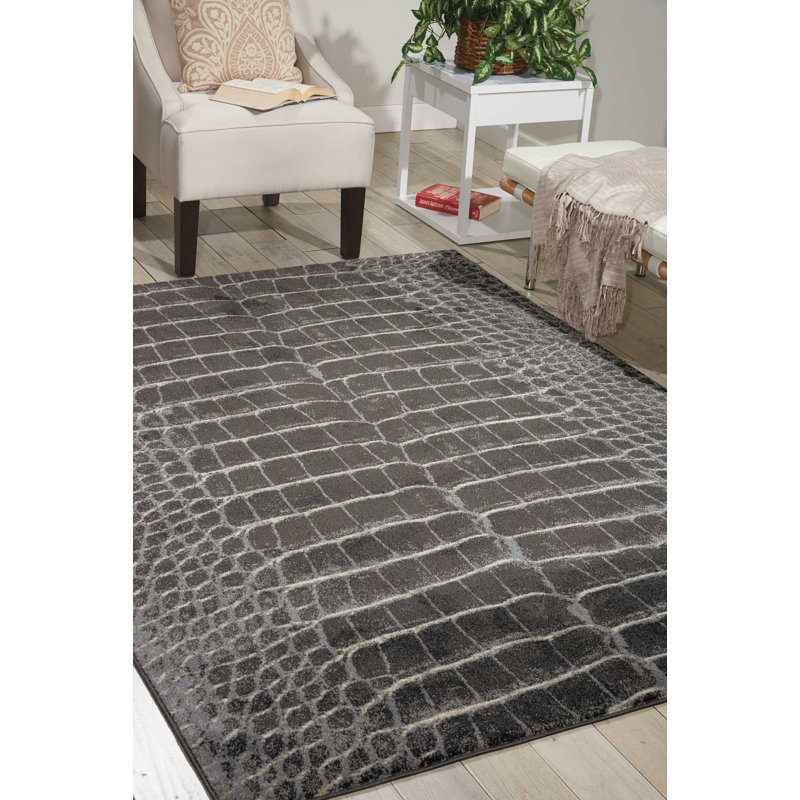 Tapis noir contemporain Ashli, Rectangle 5 pi 3 po x 7 pi 3 po