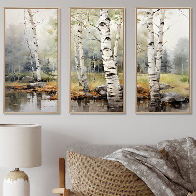 «Green Birch Wood Beauty I - Tree Birch», ensemble d'art sur toile