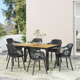 Currie 6 - Person Acacia Patio Dining Set with Rectangular Table