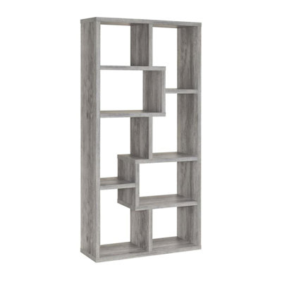Bibliothèque géométrique à 10 tablettes au fini bois flottant gris