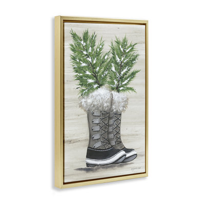 Winter Sprigs in Boots Framed Floater Canvas by Julie Norkus