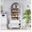 Tall Arched Kitchen Pantry Cabinet with 2 Large Drawers, Adjustable Shelves, and Glass Door for Modern Farmhouse Storage