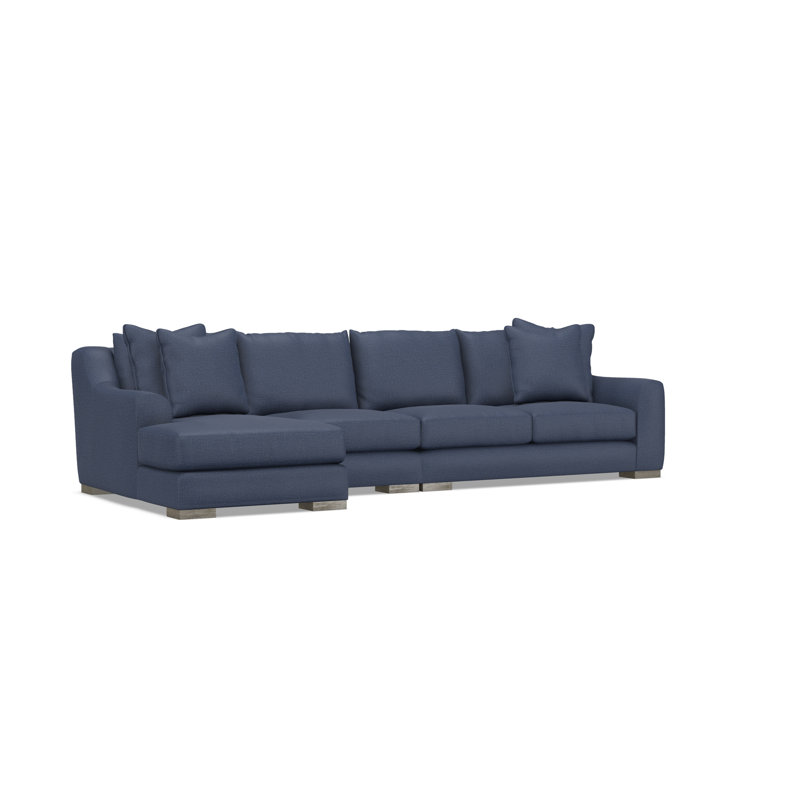 Gabi 3-Piece Fabric Sectional, Blue Polyester, 35" H x  135" W x 63.5" D, Left Hand Facing