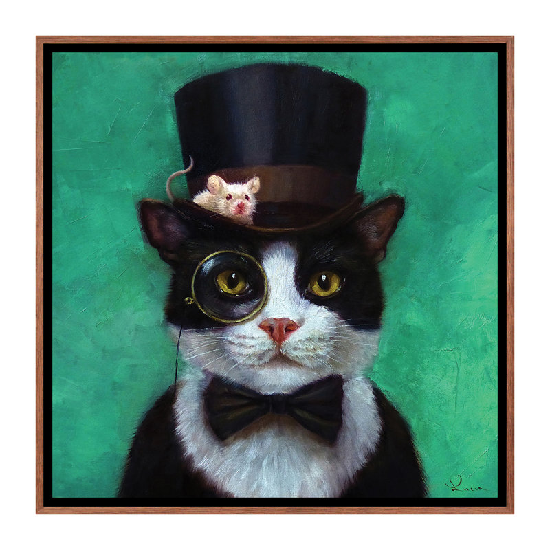 «Tuxedo Cat», art encadré, H 26 po x l 26 po x P 1,5 po, Toile classique avec cadre brun