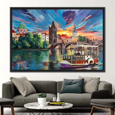 «Old Bridge Cityscape», reproduction de peinture à l'huile: œuvre d'art paysage représentant une ville antique