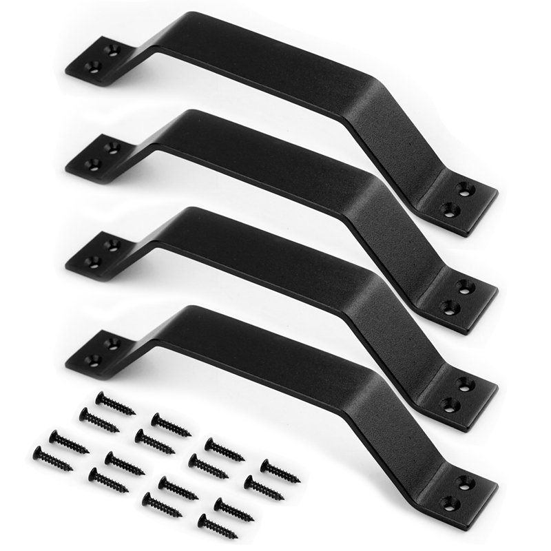 Black Powder Coated Carbon Steel Sliding Barn Door Handle Set