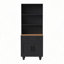 Armoire de rangement avec 4 pieds en bois massif en forme de gourde, armoire de cuisine avec tablettes réglables, bibliothèque à 5 niveaux avec tiroir pour le salon-490290098