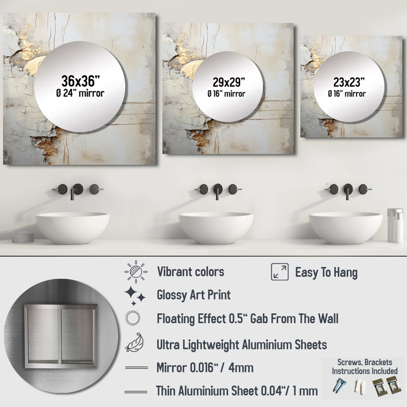 Bolish - Grand miroir carré à formes abstraites pour décoration murale, 36 po x 36 po