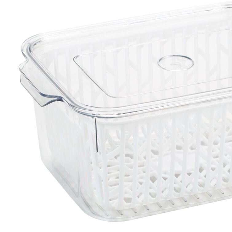 Kitchen Fridge Food Storage Container With Colander Plastic - Temu