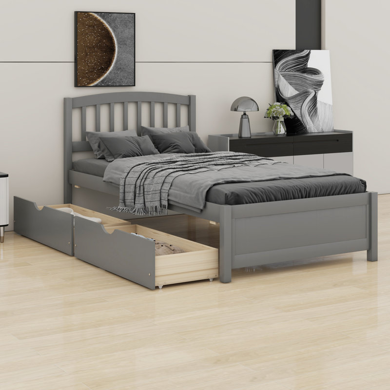 Lit plateforme avec rangement, Gris